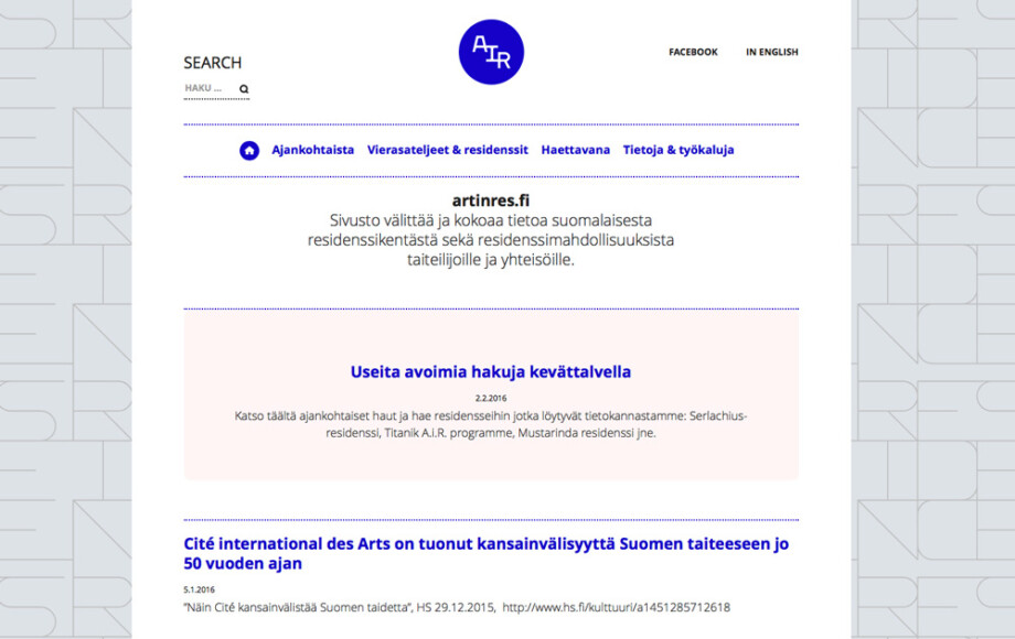 Uusi residenssisivusto artinres.fi kokoaa eri alojen residenssit yhteen
